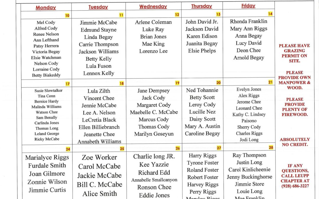 Leupp Branding schedule Leupp
